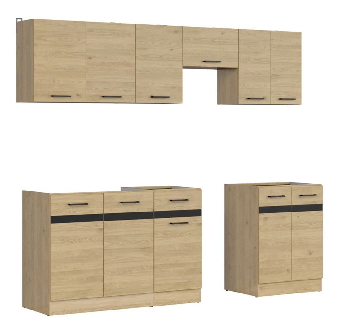 Kitchen set 230 cm JUNONA LINE Bernstein oak/metallic black gold slate