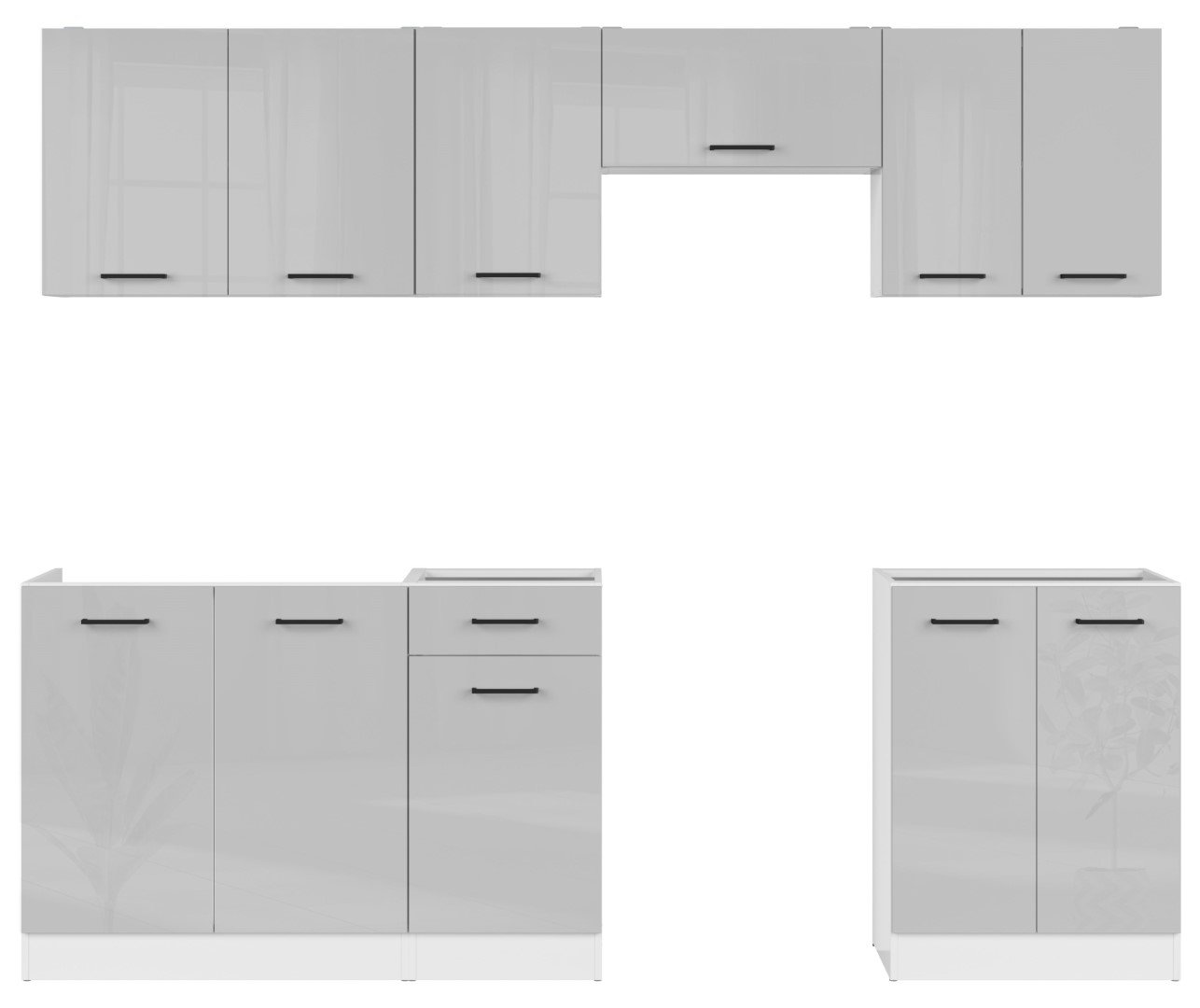 JUNONA LINE kitchen set 240 cm white/light gray glossy - Image 2