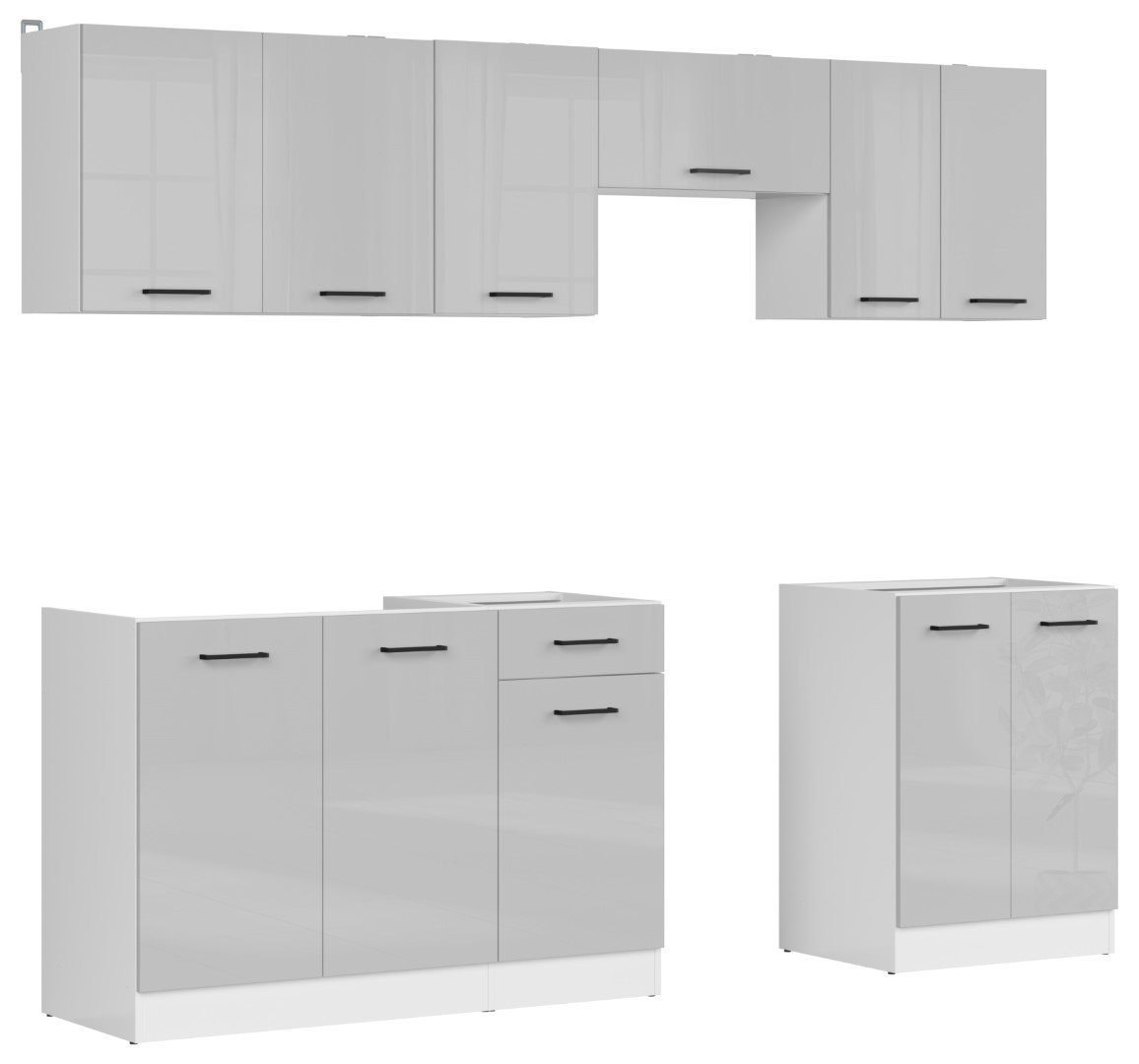 JUNONA LINE kitchen set 240 cm white/light gray glossy