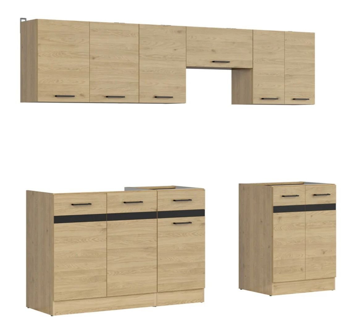 Kitchen set 240 cm JUNONA LINE Bernstein oak/metallic black gold slate