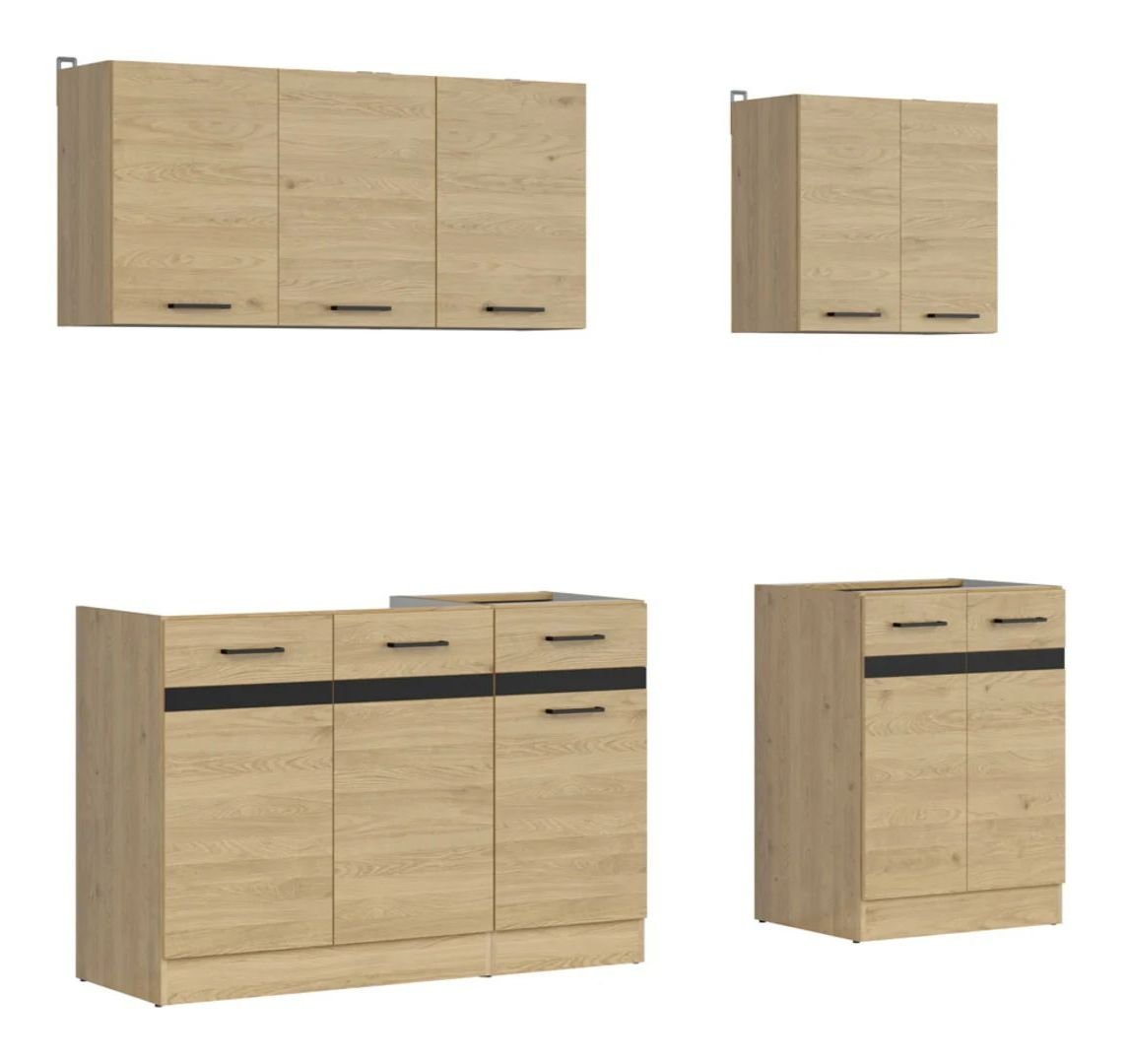 Kitchen set A 180 cm JUNONA LINE bernstein oak/metallic black gold slate