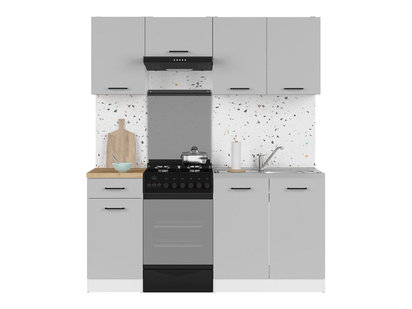Kitchen set with countertop 170 cm JUNONA LINE white/light gray glossy - Image 3