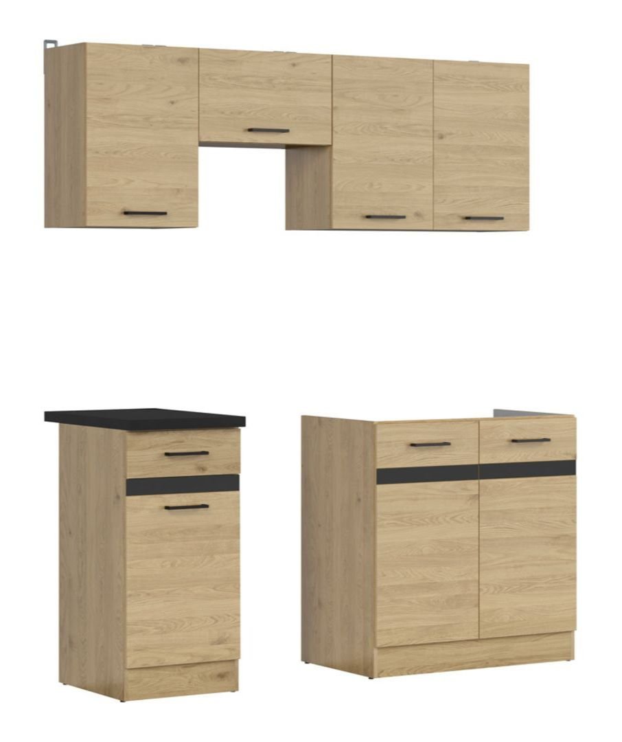 Kitchen set with countertop 170 cm JUNONA LINE Bernstein oak/metallic black gold slate
