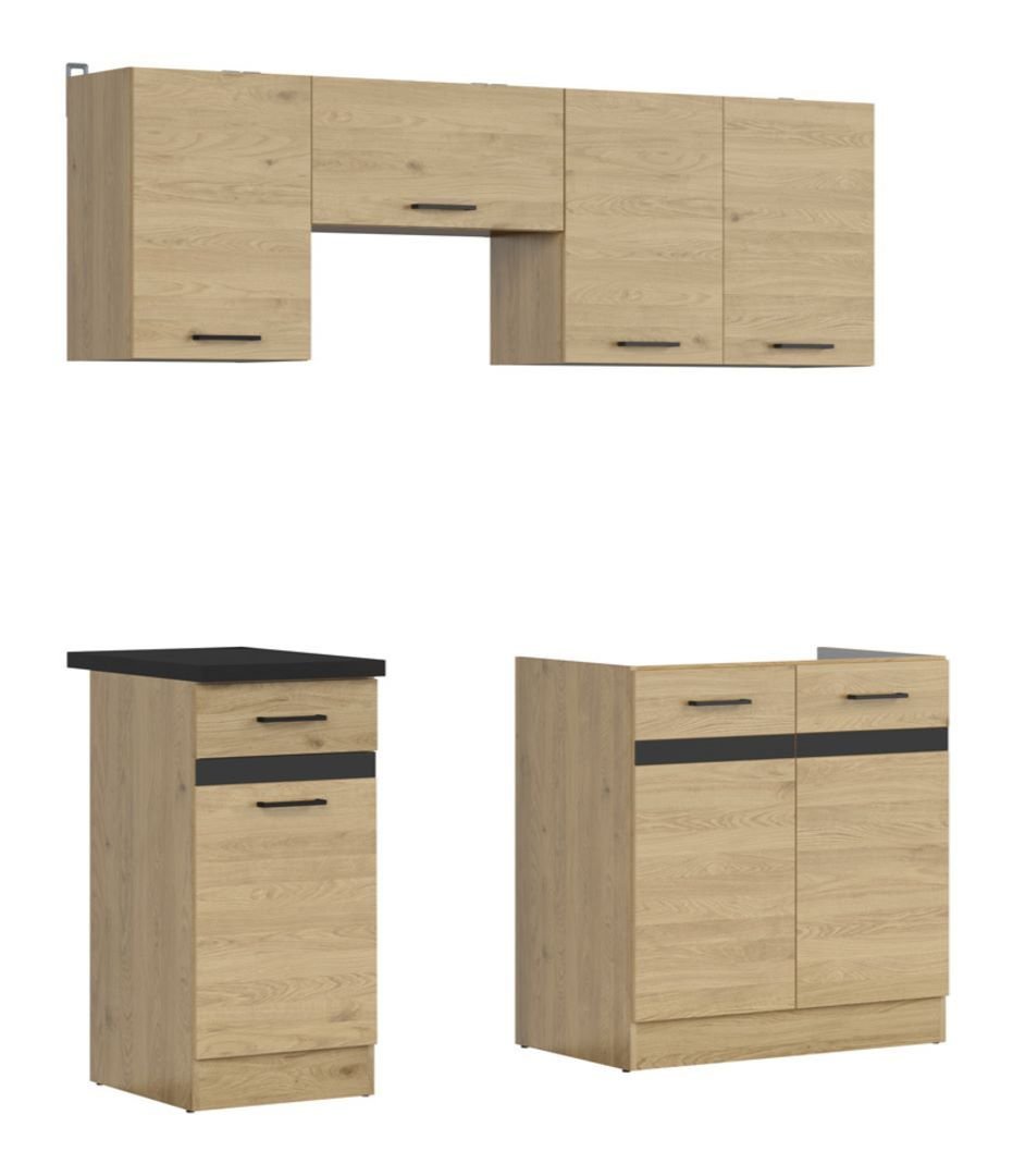Kitchen set with countertop 180 cm JUNONA LINE Bernstein oak/metallic black gold slate
