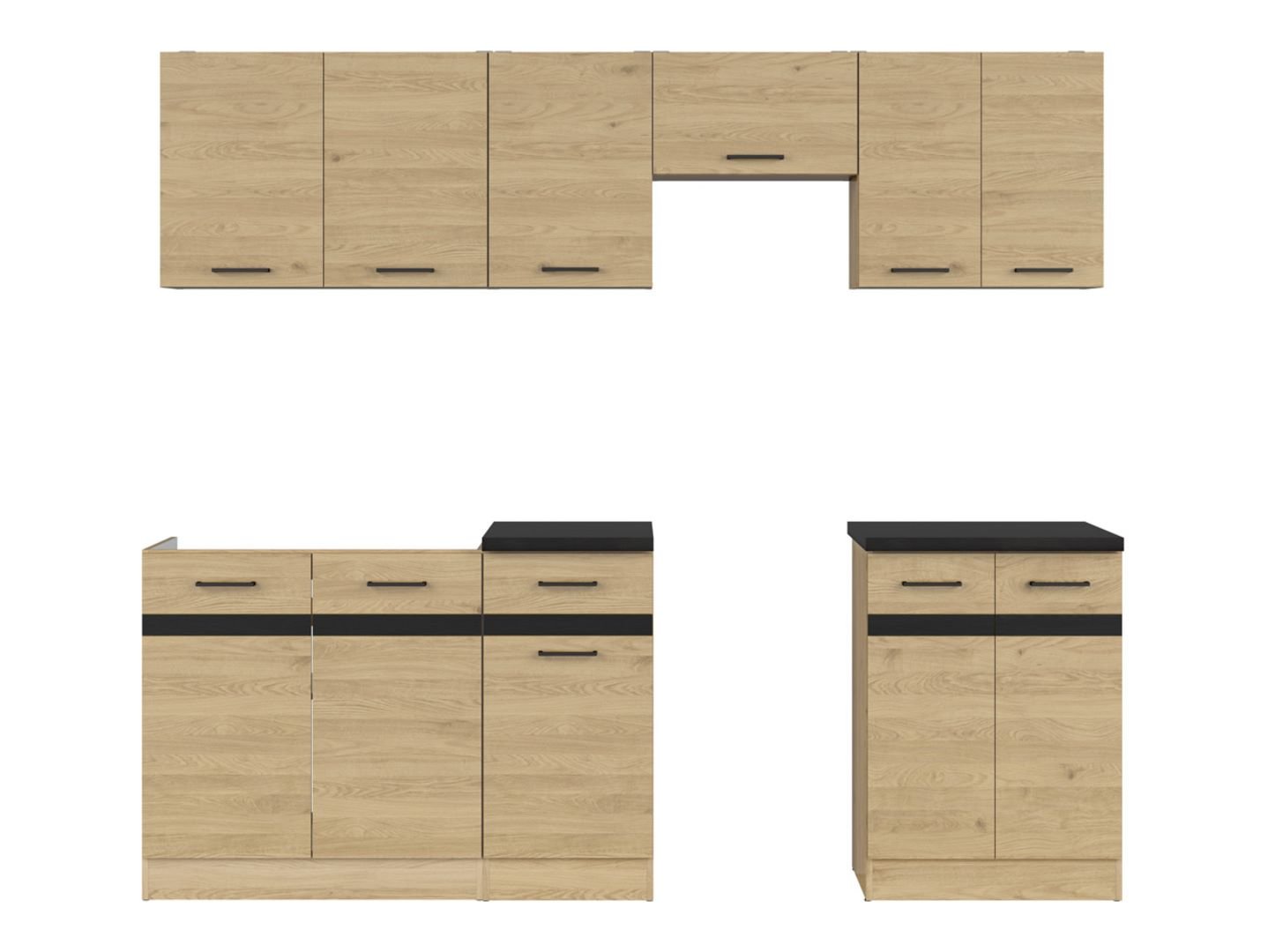 Kitchen set with countertop 230 cm JUNONA LINE Bernstein oak/metallic black gold slate - Image 2