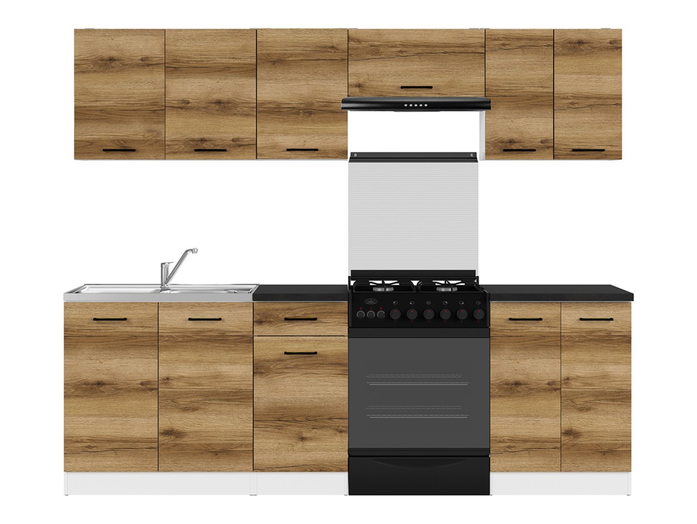 Kitchen set with countertop 240 cm JUNONA LINE white/light Delano oak - Image 2