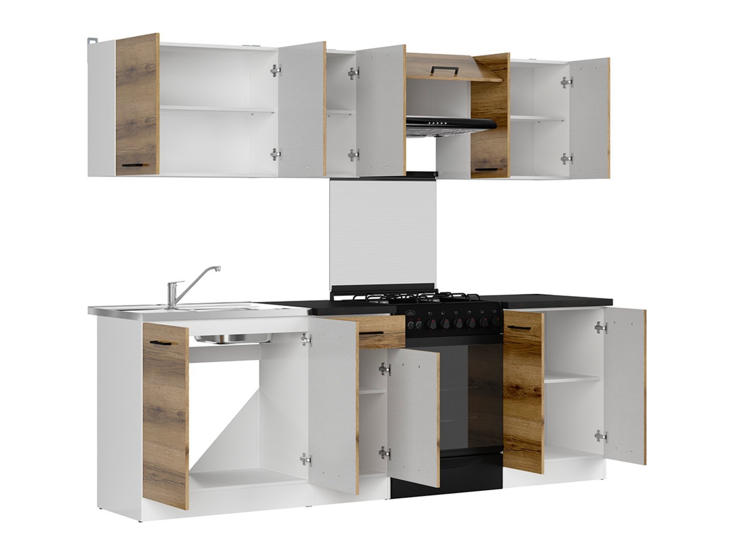 Kitchen set with countertop 240 cm JUNONA LINE white/light Delano oak - Image 3
