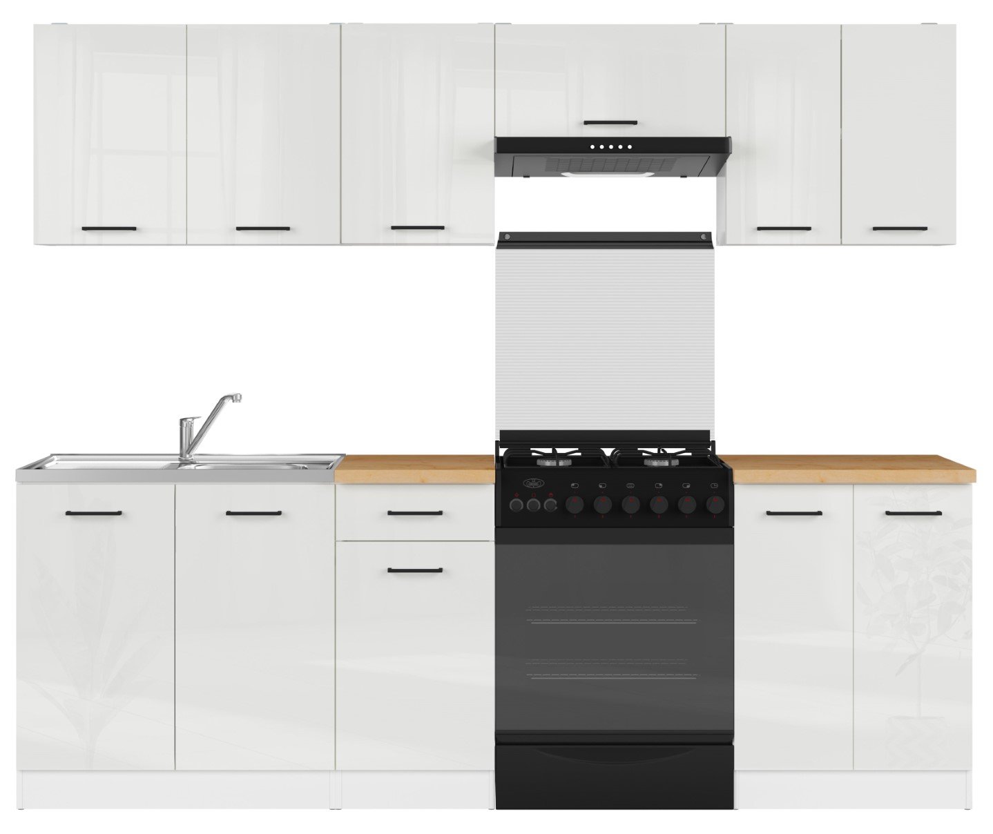 Kitchen set with countertop 240 cm JUNONA LINE white/chalk glossy color - Image 2