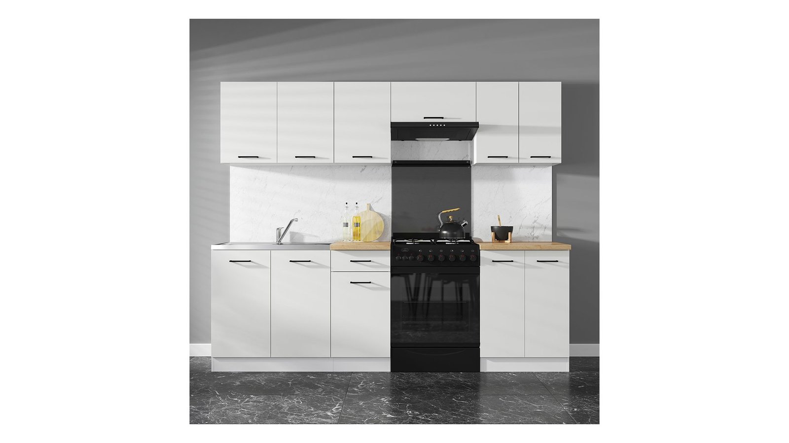 Kitchen set with countertop 240 cm JUNONA LINE white/chalk glossy color - Image 3