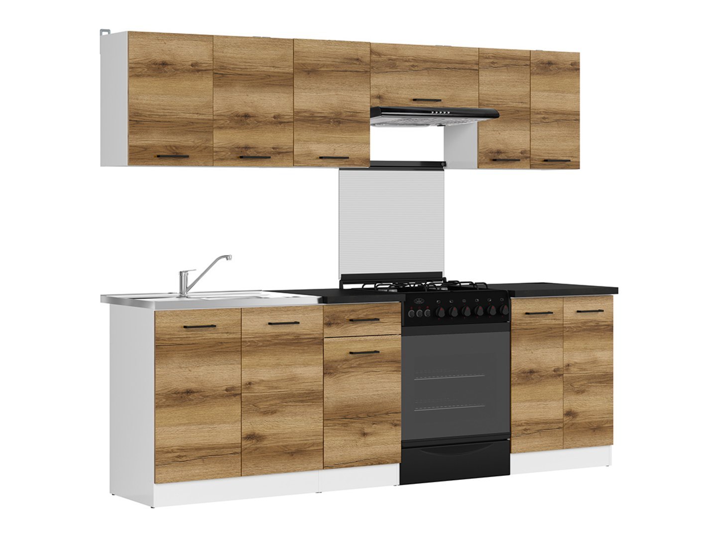 Kitchen set with countertop 240 cm JUNONA LINE white/light Delano oak