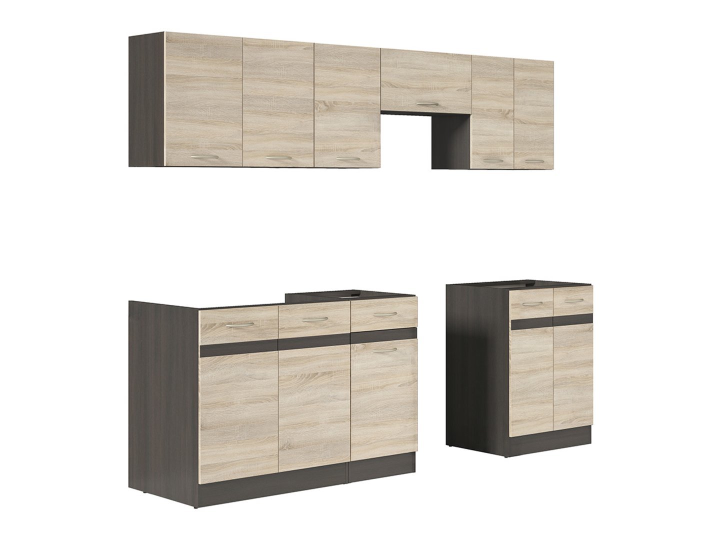 240 cm kitchen set with JUNONA LINE worktop in wenge/sonoma oak color