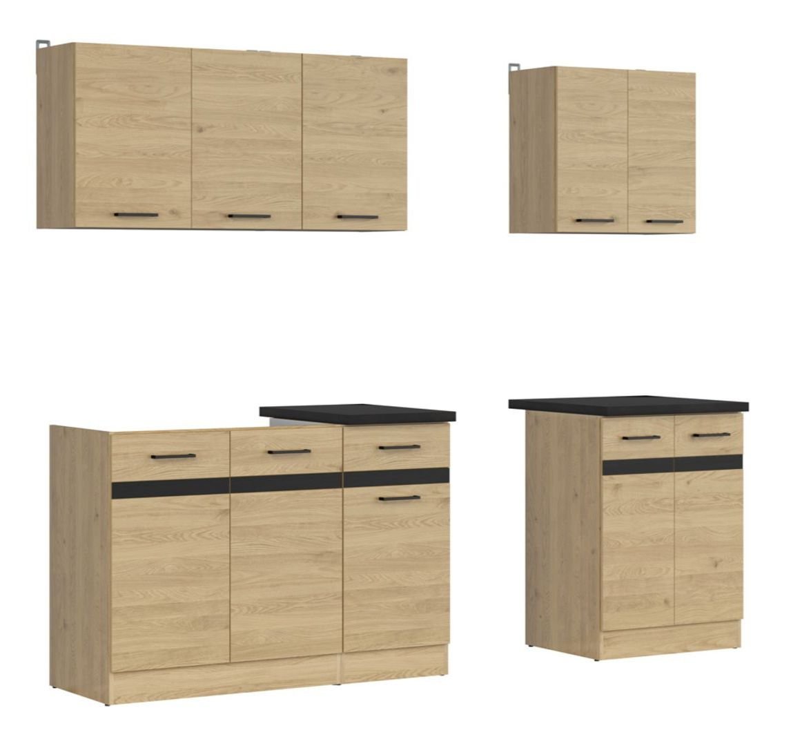 Kitchen set with worktop A 180 cm JUNONA LINE Bernstein oak/metallic black gold slate