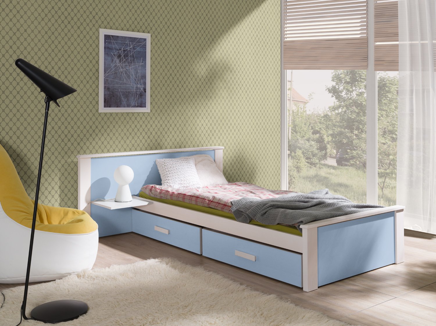 ALDO PLUS bed with drawers and shelf 90x200 cm