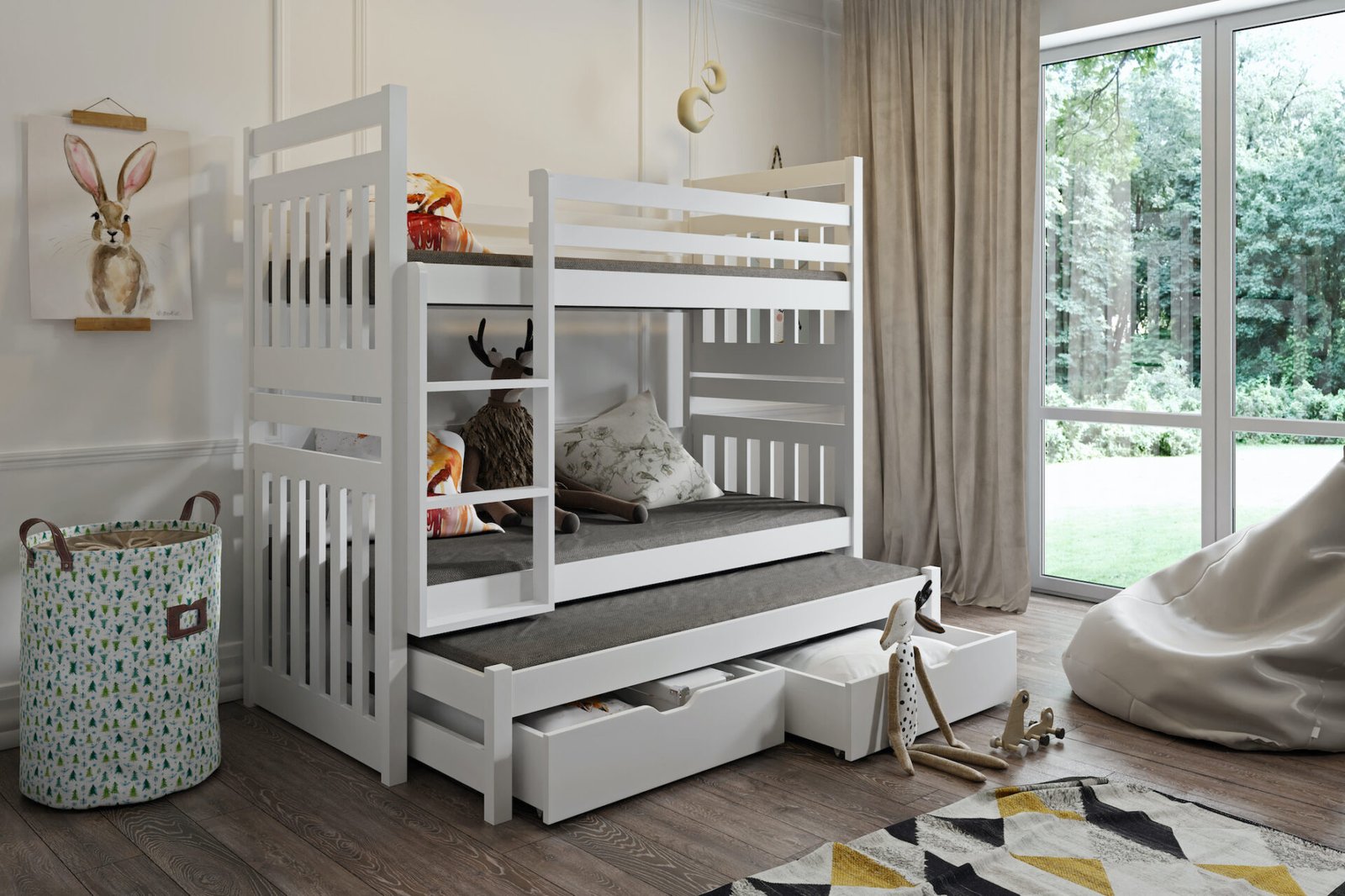 SAMBOR III triple bunk bed with drawers 90x200 cm - Image 5