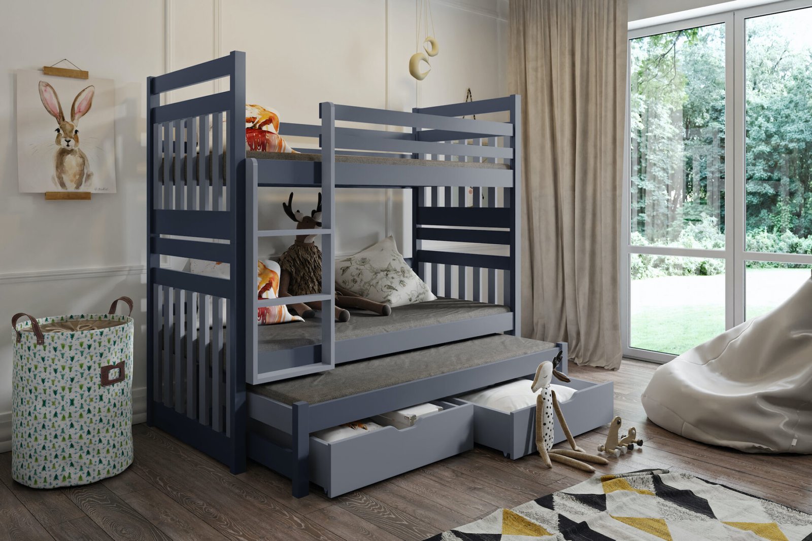 SAMBOR III triple bunk bed with drawers 90x200 cm - Image 8