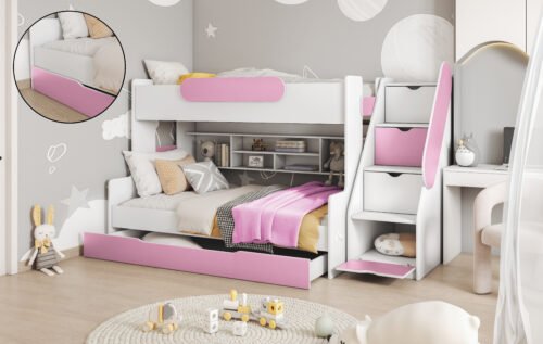 SEGAN triple bunk bed with shelves 90×200 cm