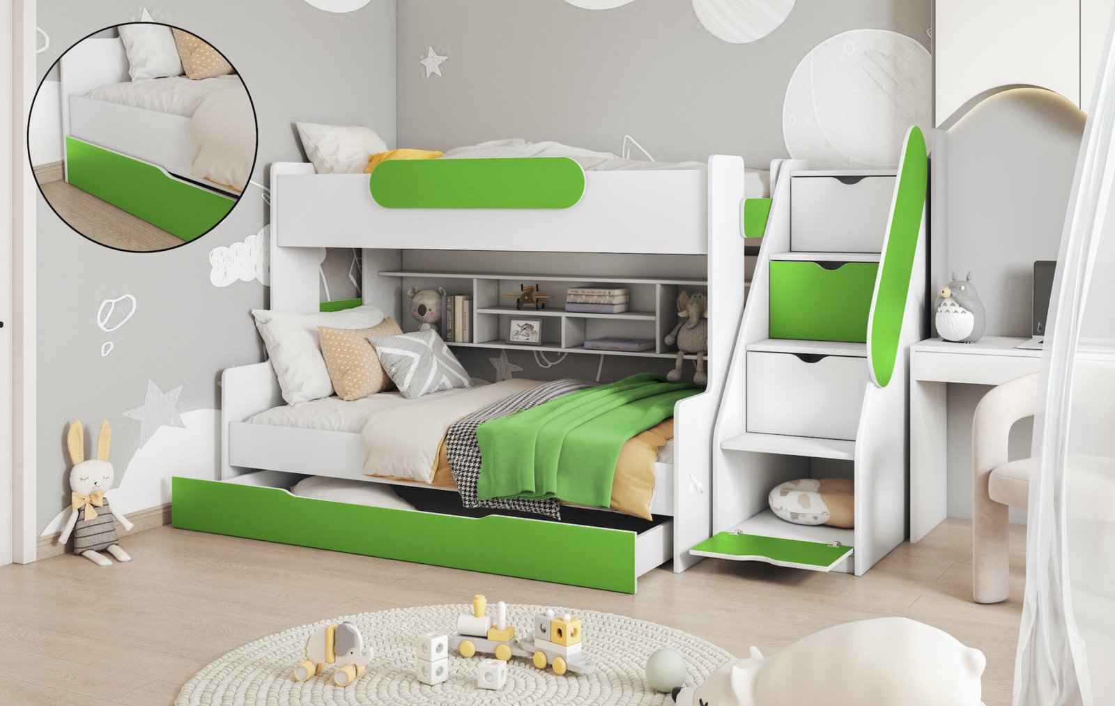 SEGAN triple bunk bed with shelves 90x200 cm - Image 3