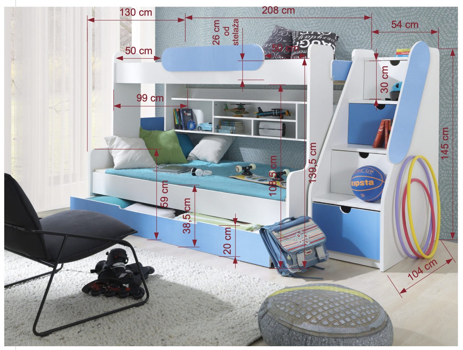 SEGAN triple bunk bed with shelves 90x200 cm - Image 2
