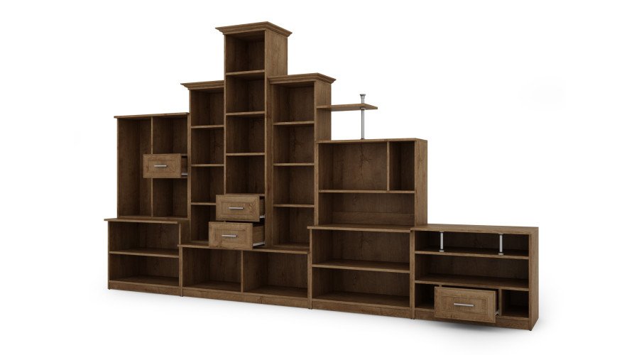 Very large classic wall cabinet with triple display window, spacious wardrobe and TV stand, 440 × 207 cm, Dąb Lefkas – HADES + Wardrobe + TV - Image 4