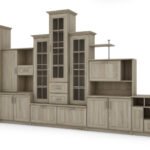 Very large classic wall cabinet with triple display window, spacious wardrobe and TV stand, 440 × 207 cm, Sonoma Jasna – HADES + Wardrobe + TV