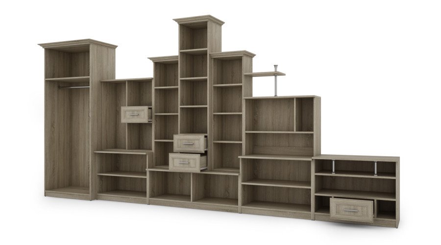 Very large classic wall cabinet with triple display window, spacious wardrobe and TV stand, 440 × 207 cm, Sonoma Jasna – HADES + Wardrobe + TV - Image 4