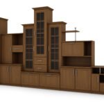 Very large classic wall cabinet with triple display window, spacious wardrobe and TV stand 440 × 207 cm Wiśnia Porto – HADES + Wardrobe + TV