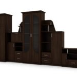Very large classic wall cabinet with glass display case, wardrobe and TV 400 × 207 cm Sonoma Ciemna – TEXAS + Wardrobe + TV