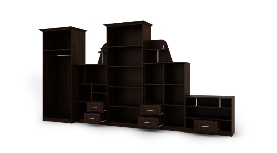 Very large classic wall cabinet with glass display case, wardrobe and TV 400 × 207 cm Sonoma Ciemna – TEXAS + Wardrobe + TV - Image 3