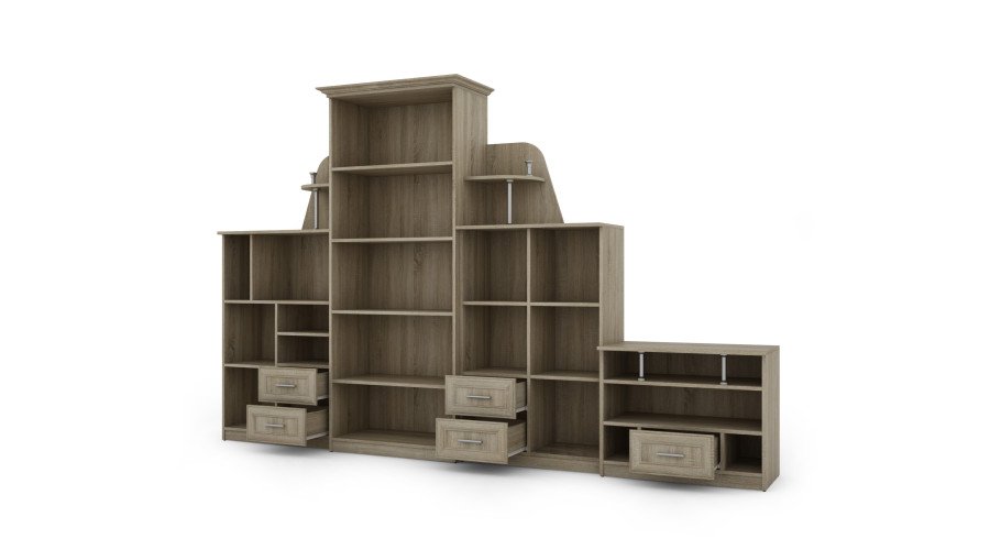 Extra large classic wall cabinet with glass display case, wardrobe and TV, 400 × 207 cm, Sonoma Jasna – TEXAS + Wardrobe + TV - Image 3