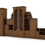 Very large classic wall cabinet with glass display case, wardrobe and TV 400 × 207 cm Wiśnia Porto – TEXAS + Wardrobe + TV