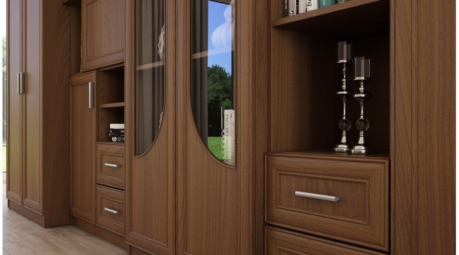 Very large classic wall cabinet with glass display case, wardrobe and TV 400 × 207 cm Wiśnia Porto – TEXAS + Wardrobe + TV - Image 4