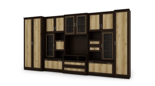 Very spacious TV wall cabinet with wardrobe 405 × 210 cm Sonoma Ciemna – LENA