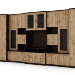 Very spacious TV wall cabinet with wardrobe 405 × 210 cm, Sonoma Dark / Wotan Oak – LENA