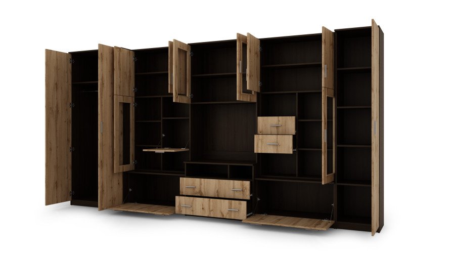 Very spacious TV wall cabinet with wardrobe 405 × 210 cm, Sonoma Dark / Wotan Oak – LENA - Image 3