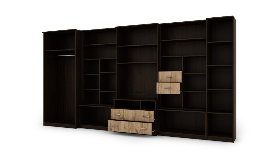 Very spacious TV wall cabinet with wardrobe 405 × 210 cm, Sonoma Dark / Wotan Oak – LENA - Image 4