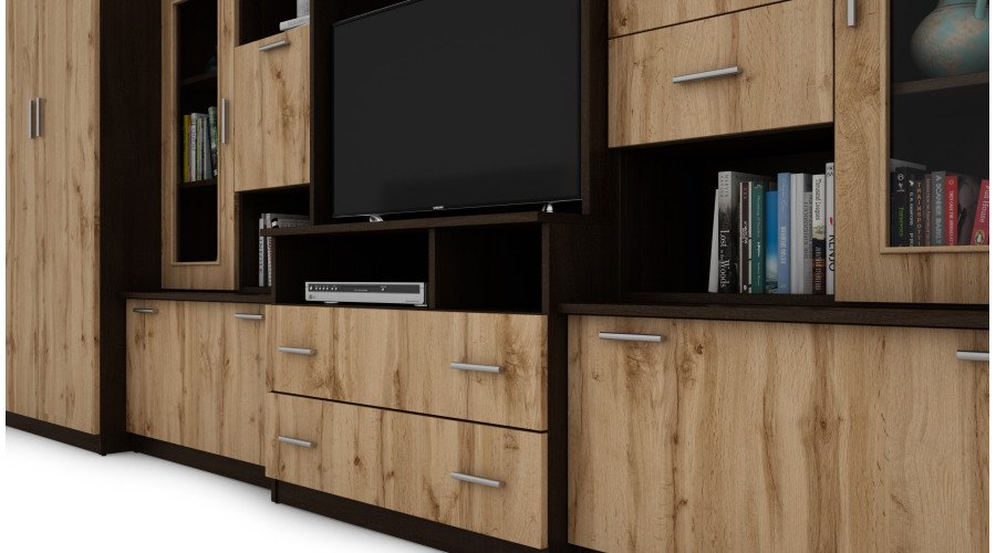 Very spacious TV wall cabinet with wardrobe 405 × 210 cm, Sonoma Dark / Wotan Oak – LENA - Image 5