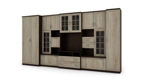 Very spacious TV wall cabinet with wardrobe 405 × 210 cm Sonoma Ciemna / Sonoma Jasna – LENA