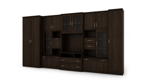Very spacious TV wall cabinet with wardrobe 405 × 210 cm Sonoma Ciemna – LENA