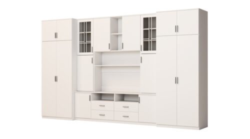 Large wall cabinet with spacious cabinets and display cases 390 × 232 cm, Biel – SAWA
