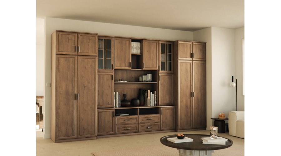 Large wall cabinet with spacious cabinets and display cases, 390 × 232 cm, Dab Lefkas – SAWA - Image 2