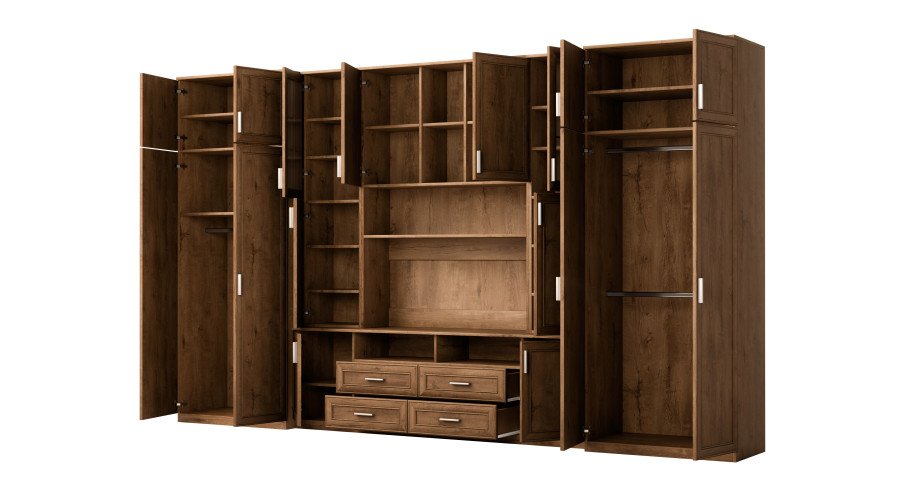 Large wall cabinet with spacious cabinets and display cases, 390 × 232 cm, Dab Lefkas – SAWA - Image 3