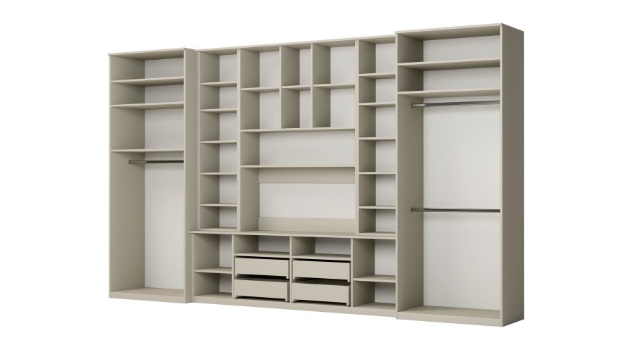 Large wall cabinet with spacious cabinets and display cases, 390 × 232 cm, Cashmere Beige – SAWA - Image 4