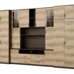 Large wall cabinet with spacious cabinets and display cases 390 × 232 cm, Sonoma Ciemna / Grand Natural Oak – SAWA
