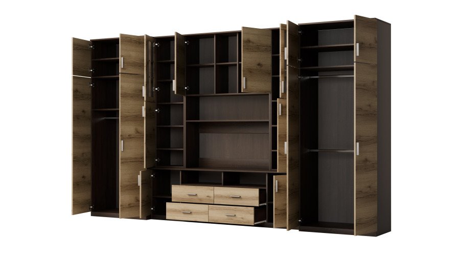 Large wall cabinet with spacious cabinets and display cases 390 × 232 cm, Sonoma Ciemna / Grand Natural Oak – SAWA - Image 3