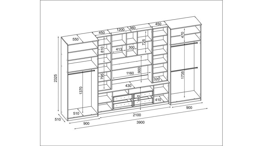 Large wall cabinet with spacious cabinets and display cases 390 × 232 cm, Sonoma Ciemna / Grand Natural Oak – SAWA - Image 7
