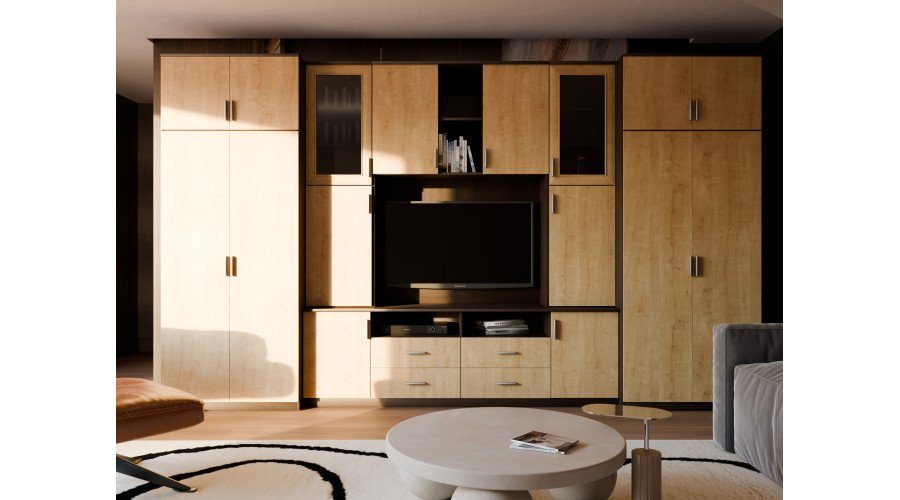 Large wall cabinet with spacious cabinets and display cases 390 × 232 cm, Sonoma Ciemna / Hamilton stain – SAWA - Image 2