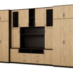 Large wall cabinet with spacious cabinets and display cases 390 × 232 cm, Sonoma Ciemna / Hamilton stain – SAWA
