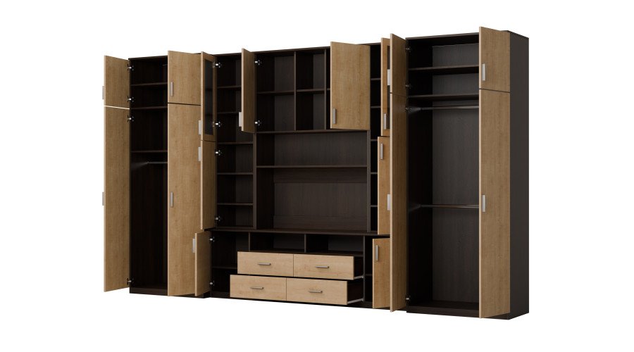 Large wall cabinet with spacious cabinets and display cases 390 × 232 cm, Sonoma Ciemna / Hamilton stain – SAWA - Image 3