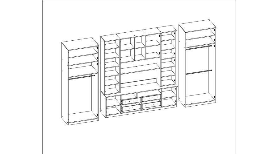 Large wall cabinet with spacious cabinets and display cases 390 × 232 cm, Sonoma Ciemna / Hamilton stain – SAWA - Image 7