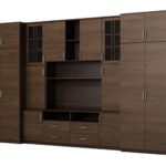 Large wall cabinet with spacious cabinets and display cases 390 × 232 cm, Sonoma Ciemna / Orzech Okapi – SAWA